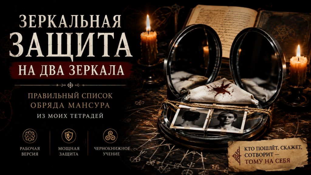 Зеркальная защита на два зеркала. Рабочая версия обряда Мансура из моих тетрадей
