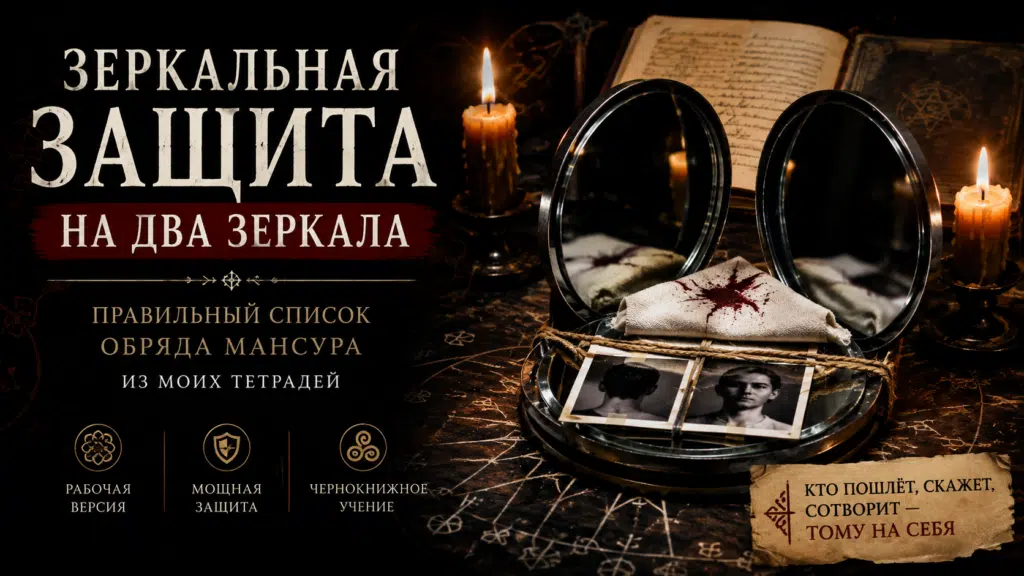 Зеркальная защита на два зеркала. Рабочая версия обряда Мансура из моих тетрадей